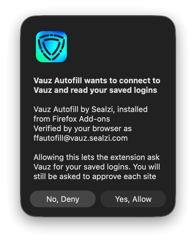 The extension showing confirmation to connect to Vauz