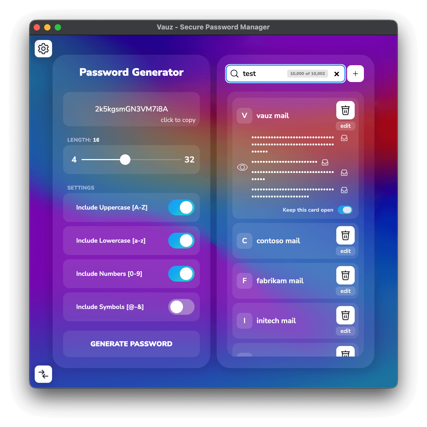 The rebuilt password list beside the password generator